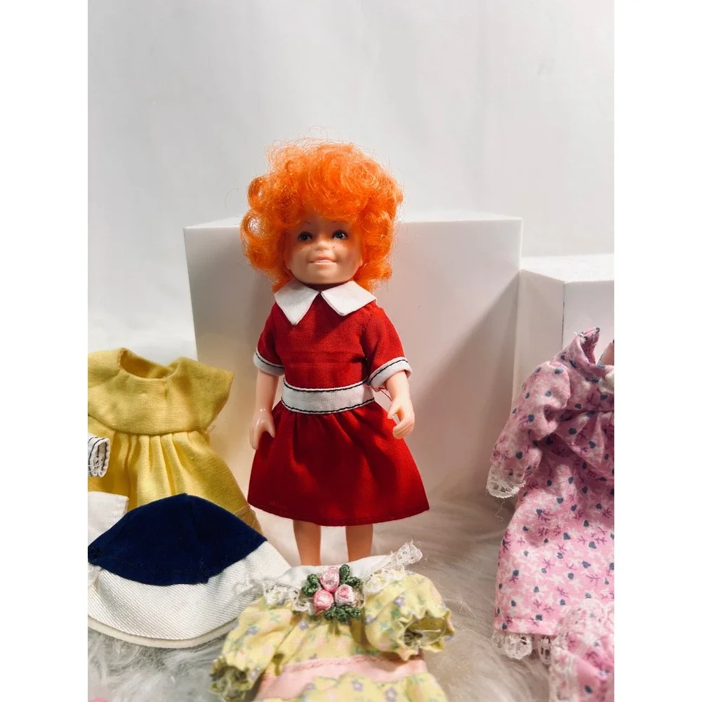 Vintage Little Annie Doll with Extra Outfits Accessories Red‎ Dress Orange Hair
